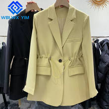 Spring Blazer Jacket Women Single button Lapel Fashion Drawstring  Long sleeve Suit Jacket Ladies Office Formal Blazers Coat 2024 - buy cheap