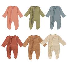 Newborn One-piece Footed Pajamas, Infant Solid Color Long Sleeve Round Neck Ruffle Nightclothes 2024 - купить недорого
