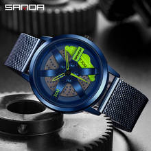 SANDA-reloj deportivo de malla inoxidable para hombre, cronógrafo con diseño de llanta, Hub, de cuarzo, para carreras 2024 - compra barato