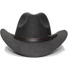 Big Large Plus Size Vintage Women Men Wool Wide Brim Cowboy Western Hat Cowgirl Funeral Formal Bowler Cap Leather Band (61cm) 2024 - buy cheap