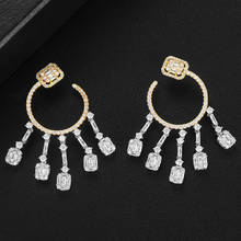GODKI 57mm Trendy Luxury Baguette Tassels Earrings For Women Wedding Cubic Zircon CZ Dubai Bridal Earring Bohemia Hot 2020 2024 - buy cheap