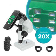 Microscopio estéreo Binocular con soporte para teléfono, iluminación LED para soldadura PCB, herramienta de observación de reparación móvil, 20X 2024 - compra barato