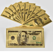 10 pçs 100 notas de dólar dinheiro falso 24k ouro chapeado dólares decoração presentes de ouro decoração américa presente notas de ouro 2024 - compre barato
