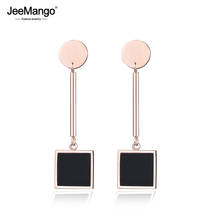 JeeMango-pendientes colgantes de acrílico negro para mujer, aretes geométricos de acero inoxidable de dos tonos, joyería para mujer JE17016 2024 - compra barato