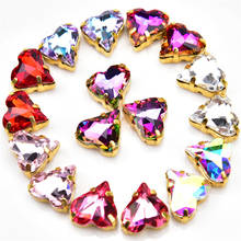 High Quality K9 Glass Crystal Ab 12*13Mm Classical Heart Shape 15Pcs Gold Claw Sew On Stone Pointed Back Diamond Rhinestones 2024 - buy cheap