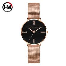 Hannah Martin Women Watch Ultra Thin Stainless Steel Mesh Rose Gold Watches Waterproof Ladies Watch Japan Quartz Movement 2024 - buy cheap