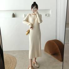 Women Long Sleeve Knitted Maxi Dress Autumn Bodycon Dress Fashion Sweater Long Dresses 2024 - buy cheap