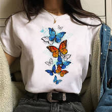 Camiseta con estampado de mariposa azul para mujer, blusa informal de los años 90, ropa de calle, camiseta Hipster para mujer 2024 - compra barato