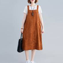Vestido de veludo feminino plus size, primavera outono vestidos vintage preto sem mangas com bolso 2024 - compre barato