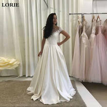 Lorie uma linha vestido de casamento cetim boné manga renda vestido de noiva aberto voltar vestido de noiva novia corset vestidos de casamento 2024 - compre barato