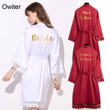 Owiter 2019 New Burgundy Matt Satin Bride Bridesmaid Robe Silky Lace Bridal Robes Wedding Party Gift Bathrobe Kimono Sleepwear 2024 - buy cheap