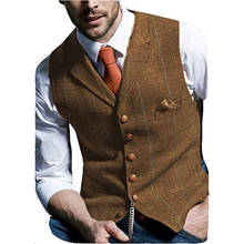 Chaleco clásico marrón para hombre, chaqueta de Tweed con solapa de muesca, espiga de lana, traje Vintage, Top con cuello de muesca 2024 - compra barato