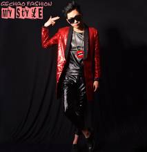 Blazer de lentejuelas rojas para hombre, chaqueta de diseño, abrigo de longitud media, ropa para cantantes de escenario, vestido estilo estrella de baile, punk rock 2024 - compra barato