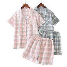 Couples Pajamas Set Comfort Cotton Plaid Sleepwear Men And Women Summer  Sleepwear Short-sleeve Top+Shorts 2Pcs Lovers  Homewear 2024 - compre barato