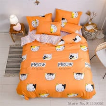 Home Textile King Full Size Bedding Set Orange Cartoon Cat Expression Duvet Cover Sheet Pillowcase Children Adult Bedclothes 2024 - buy cheap