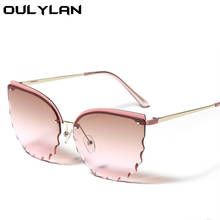 Oulylan-gafas de sol de ojo de gato para mujer, anteojos de sol de lujo sin montura, Vintage, gradiente rosa, sin marco, UV400, de Metal 2024 - compra barato