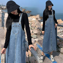Vestido feminino plus size, peça jeans folgada com bolsos grandes e pulseira jeans para mulheres primavera-verão 5xl 2024 - compre barato