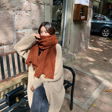 Однотонный женский шарф в Корейском стиле из искусственного кашемира, утепленная шаль для сохранения тепла, маленькая свежая шаль для студентов двойного назначения 2024 - купить недорого