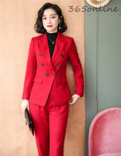 Novelty Red Formal Women Business Suits with Pants and Jackets Coat  OL Styles Professional Office Work Wear Blazers Pantsuits 2024 - buy cheap