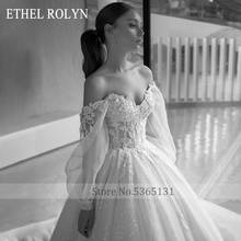 Lolel-vestido de noiva rendado, modelo princesa, sensual, com apliques brilhantes, manga bufante 2024 - compre barato
