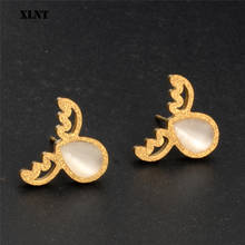 XLNT Earrings Gold Cute Elk Deer Stud Earrings Stainless Steel Moonstone Lucky Earrings For Women Girls Kids Christmas gifts 2024 - buy cheap