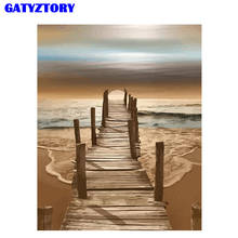 GATYZTORY-Cuadro de playa para pintar por números, Kit de pintura acrílica por números, paisaje marino, cuadro de arte de pared moderno por números, 60x75cm 2024 - compra barato