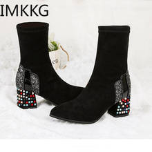 Women Winter Warm Black Ankle Boots Colorful Rhinestones High Heels Boots Ladies 2020 Sexy Pointed Head Mocassin Femme Shoes 2024 - buy cheap