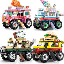 Городской мороженое Кофе гамбургер курица ножки грузовик креативная модель Stree View классические строительные блоки кирпичи MOC игрушки для детей подарок 2024 - купить недорого