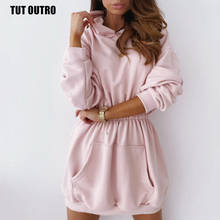 Vestido con capucha para mujer, prenda lisa de manga larga, talla grande, con bolsillo, informal, para otoño 2024 - compra barato