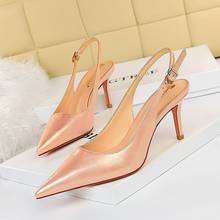 2021 nova mulher 7cm tacões bombas de salto alto plus size 43 luxo senhora branco estilingue sapatos salto baixo scarpins bombas champanhe 2024 - compre barato