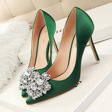   Bridal Shoes Rhinestones Satin Fabric High Heels Party Pumps Stilettos Plus Size 34-43    New  2024 - buy cheap
