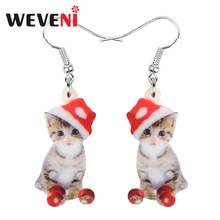 WEVENI Acrylic Christmas Anime Hat Cat Kitten Earrings Drop Dangle Animal Pets Jewelry For Women Girls Teen Party Gift Accessory 2024 - buy cheap