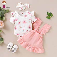Summer Dress Girls Clothes Set Baby Romper +Skirt +Hairband Flower Print Strap Romper Jumpsuit One-Piece Outfit 2024 - buy cheap