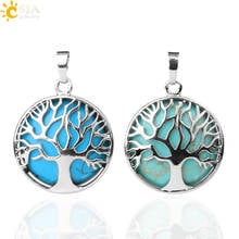 CSJA F044 Reiki Life Tree Pendant Necklaces Turquoises Snowflake Stone Round Hollow Locket Pendants Charm Jewelry Women Men F832 2024 - buy cheap