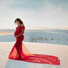 New Maternity Photography Props Pregnancy Cotton Dress Photo Off Shoulder Pregnant Long Tail Fishtail Dresses Women Maxi Clothes 2024 - buy cheap