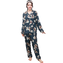 Fdfklak-Pijama de seda con estampado para mujer, conjunto de dos piezas con Top y pantalones, para Año Nuevo, 2021, ropa de noche, traje de dormir 2024 - compra barato