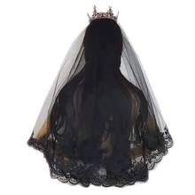 Однослойная женская накидка для девочек мантилия черная свадебная вуаль вышивка ресницы цветочное кружево Хэллоуин Косплей Костюм 2024 - купить недорого