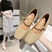 Women Leather Pumps Shoes Low Square Heel Retro Square Toe Mary Janes Casual Lady Shoes Female Weekly Pumps 2024 - buy cheap