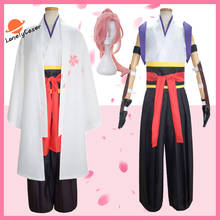Disfraz de Kimono japonés con diseño de flor de cerezo, traje de fiesta con capa blanca, color rosa, para Cosplay y Halloween, SK8 2024 - compra barato