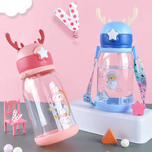 Taza de agua para niños, Cute Creative Antlers, vaso de paja higiénico de gran capacidad, botellas de agua portátiles de plástico transparente para exteriores 2024 - compra barato