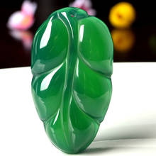 FYJS Unique Leaf Shape Green Agates Pendant for Anniversary Gift Ethnic Style Jewelry 2024 - buy cheap