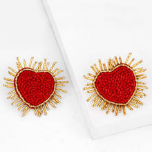 Brincos de coração vermelho boêmio grande flola, para mulheres com borla de miçangas geométricas, boho, joias femininas, presentes erss73 2024 - compre barato