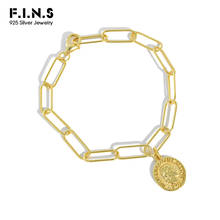 Fs. n. s pulseira de prata esterlina para mulheres, bracelete de corrente com pingente de moeda, retrato, dourado 925 2024 - compre barato
