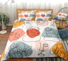 Geometric Bedding Set Women Facial Sketch Duvet Cover Set Orange Bed Linen Kids Teens Bedclothes Geometric Pattern Home Textile 2024 - buy cheap