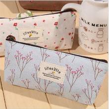 Cute Floral Flower Canvas Zipper Pencil Cases Korea Pen Bags School Supplies Stationery Pencil Pouch for Girls 2024 - buy cheap