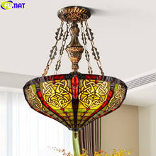 FUMAT Tiffany Style Pendant Lamp Stained Glass Reverse Chandelier 16Inch Multicolorfull Handcraft House Decor Art European Light 2024 - buy cheap