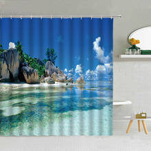 Cortina de banheiro com ganchos decoração, cortina de tecido à prova d'água com ondas de praia para piscina, plantas verdes 2024 - compre barato