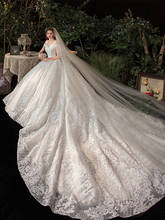 Glitter White Luxur Wedding Dresses Long Lace 2021 Sequin Royal Train Bride Gowns Princess Church Bridal Dress Custom Made 2024 - buy cheap
