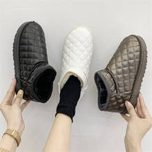 Couro do plutônio tornozelo botas de neve 2019 moda de pelúcia feminino inverno quente sapatos snowboots apartamentos confortáveis deslizamento-on sapatos femininos casuais 2024 - compre barato