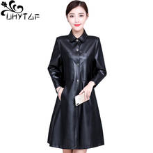UHYTGF Quality sheepskin autumn leather jacket women Single-breasted slim long leather jacket Korean 5XL plus size outerwear 925 2024 - buy cheap